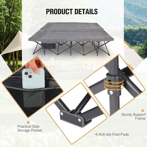 Image of REDCAMP 2 Person Extra Wide Camping Cots for Adults 500lbs, 59 inch W Oversized Heavy Duty Sleeping Cots, XXXL Cots Portable for Indoor Office Outdoor, Grey