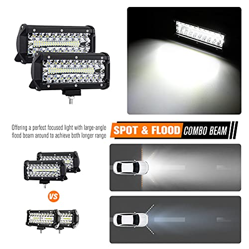 Lite-Way 2Pcs 7 Inch Led Light Bar For Truck,Atv,Utv, Marine, Ip68, 24000Lm Led Pods Spot & Flood Combo Beam, 12V Triple Row Light Bar Off Road Driving Led Work Lights #TOP1