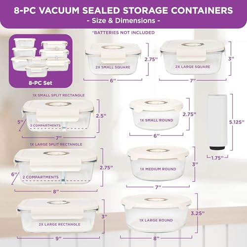 Image of HOLDN' STORAGE Vacuum Food Storage Containers, Set of 8 Glass Containers & Electronic Pump - Keep Food Fresh Longer, BPA-Free Glass, Leak-Proof, Ideal for Meal Prep, Marinating