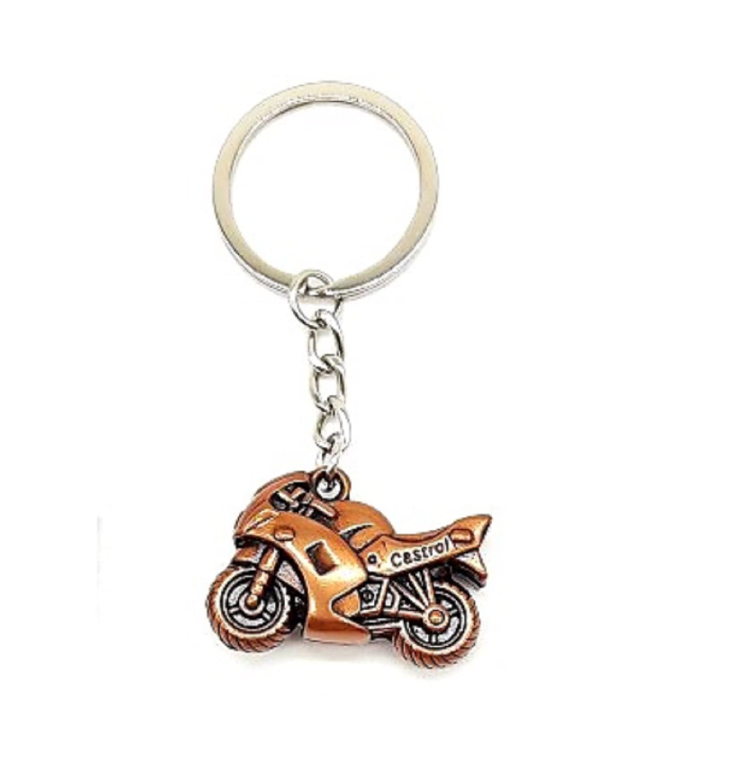 AUGEN Premium Bike 3 Bronze Stainless Steel Keychain Metal For Gifting With Key Ring Anti Rust (Pack Of 1)-image-49
