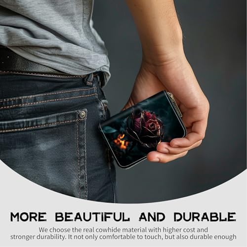 Image of Cute Credit Card Holder with Zipper, Burning Rose RFID-Blocking Card Case Small Wallet for Women Men, Multi-slot Card Organizer Case Travel Accordion Wallet