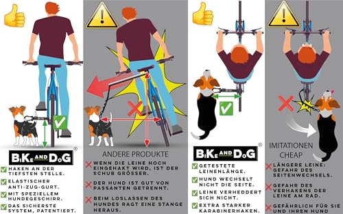 BIKE AND DOG - Fahrrad-Hundeleine, werkzeuglose Befestigung, spezielles Geschirr als Option, inklusive 2 Fahrradbändern. Patentiert. (Rosa)
