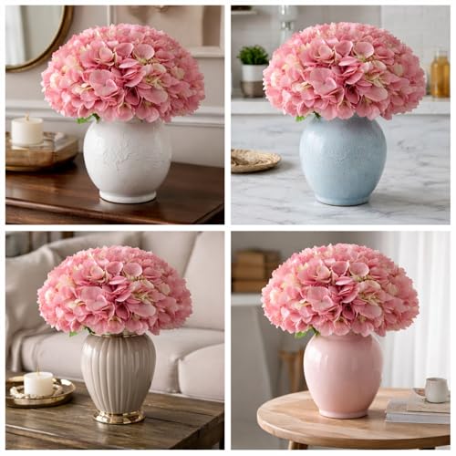 Image of Art Street Artificial Pink Hydrangea Flower Stick for Vases| Faux Flowers| Ideal for Home Decor |Items for Living Room |Christmas Day, New Year Decor| 6 Head Flower|Size: 18 Inch (Set of 4)