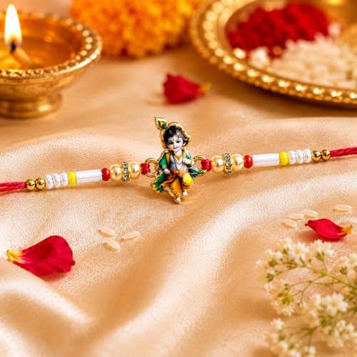 Image of Oblivion Rakhi For Brother - Elegant Stylish God Designer Rakhi with Beads and Silver Colour Pooja Coin, Tilak Set & Greeting Card - Traditional Raksha Bandhan Combo for Bhai