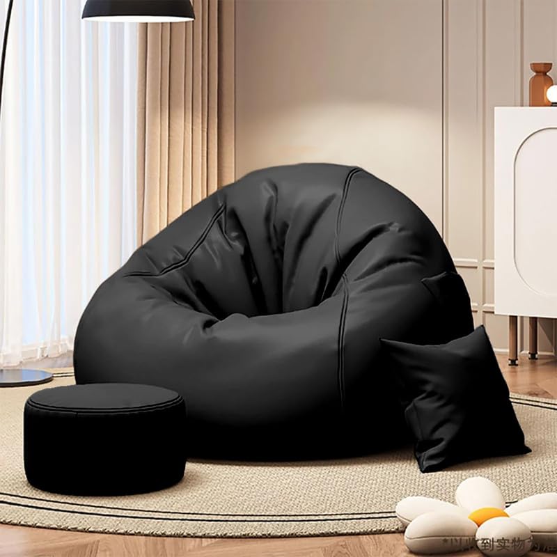 Pi Bean Bags with Beans Filled XXXXL Bean Bag with Free Cushion and Round Footrest - Official : Relaxation Range (Color : Black)-picture-22