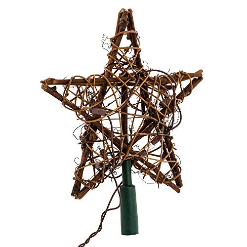 Kurt S Adler 9 Eco Country Natural Brown Rattan Star Christmas Tree Topper Clear Lights