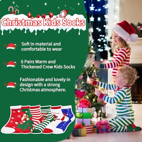 Christmas Socks Kids Socks Children Xmas 6 Pairs Toddler Socks Gift Warm Winter Crew Socks for Boys Girls 0-9 Years4