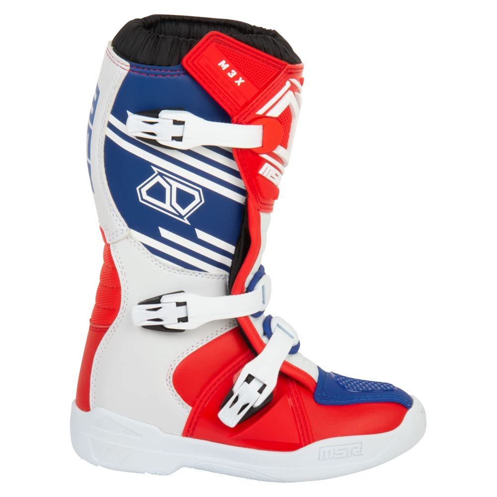 MSR Youth M3X Motocross Boots (6, Red/White/Blue)