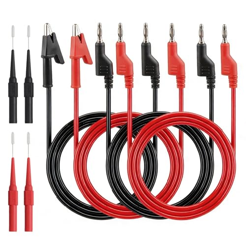 Pretify 8 Pièces Câbles de Test de Multimètre avec Pinces Crocodiles, 4 Câbles de Fiche Banane de 4 mm avec 2 Sondes de Test, Câble de Mesure pour Voiture...