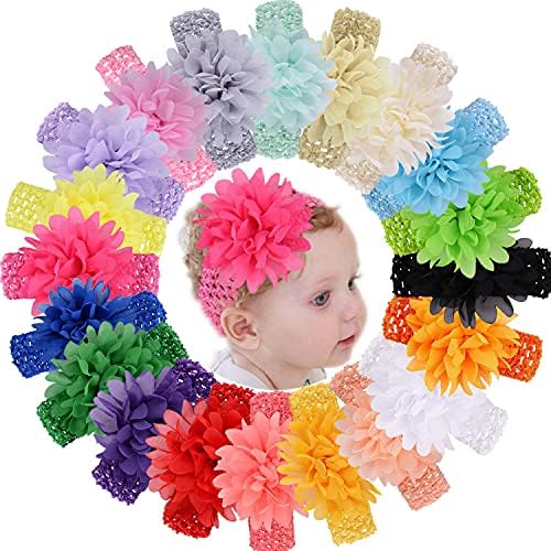 20 Pieces 4 Inch Chiffon Flower Soft Stretchy Band Headbands Hair Accessories for Baby Girls Newborn Infant Toddler