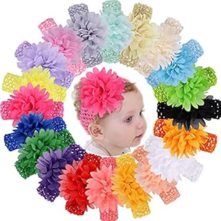 20 Pieces 4 Inch Chiffon Flower Soft Stretchy Band Headbands Hair Accessories for Baby Girls Newborn Infant Toddler