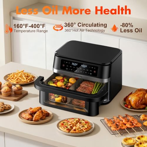 Image of 12QT Dual Basket Air Fryers with Dvider & 50PCS Paper Liners