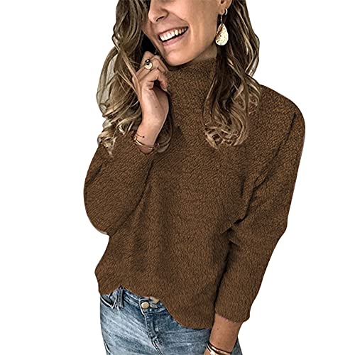 Jeekes Winter Clothes for Women, Turtleneck Off The Shoulder Long Sleeve Sweaters Sweatshirts Women's Striped Coats Womens Christmas Sweaters Winter Turtleneck Sweater Women Brown