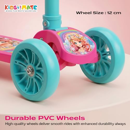 Image of Kidsmate Cruiser Kick Scooter for Kids with Broad Wheels | 3-Wheel Skate Scooter for Boys & Girls of Ages 2-12 Years | Level Adjustable Height, and Easy Fold Design Scooter for Kids (Pink Sea Green)