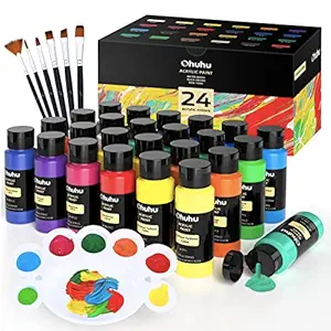 Ohuhu Acrylic Paint Set for Painting 24 Classic Colors 59ml 2oz Bottles Art Craft Paints for Professional Artist Adults Beginners - Non-Toxic Canvas Ceramic Wood Ceramic Bulk Paint for Multisurface