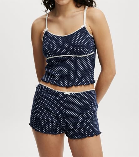 Image of Yuemengxuan Women Y2k Polka Dot Pajamas Sets 2 Piece Sexy Summer Outfits Set Sleeveless Strappy Cami Top Crop Top Shorts Set