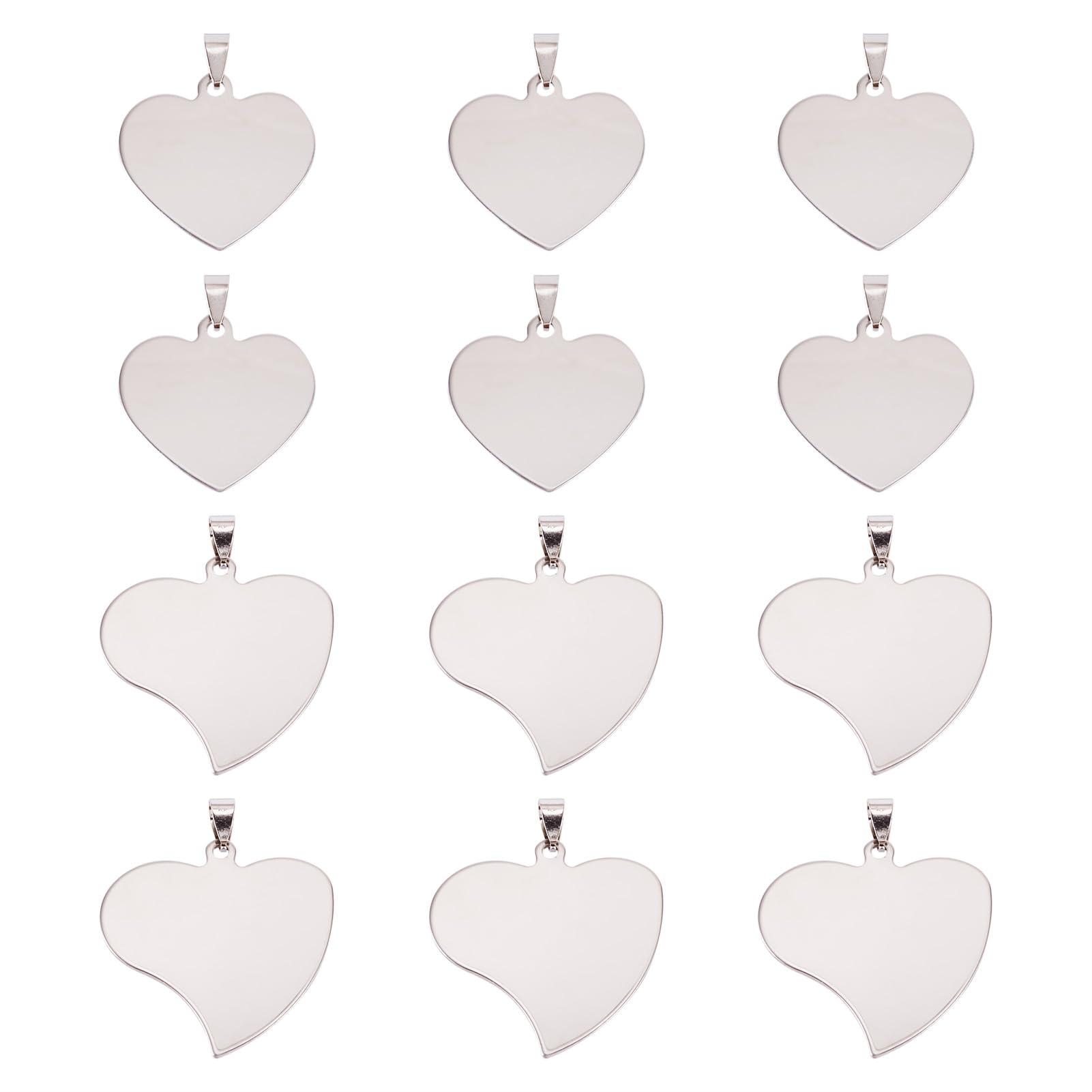 Pandahall 12Pcs Stainless Steel Heart Stamping Blank Tag Pendants Styles  Metal Love Heart Charms Keychain Blanks Laser Engraving for Name Message