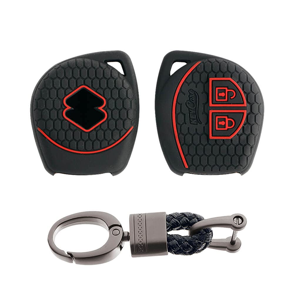 Keycare Silicone Key Cover & Keychain for Suzuki Jimny,Fronx,Swift,Dzire,Baleno,Eritga,Grand Vitara,Brezza,e-Vitara,Ciaz,WagonR,Alto,Scross,Ignis 2B Remote Key(Black+AlloyBlack KH)