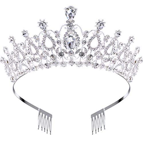 Hicarer Queen Crown Princess Tiara Wedding Bridal Crown Women and Girls Crystal Headbands with Comb, Princess Prom Birthday Party Hair Accessories, Silver