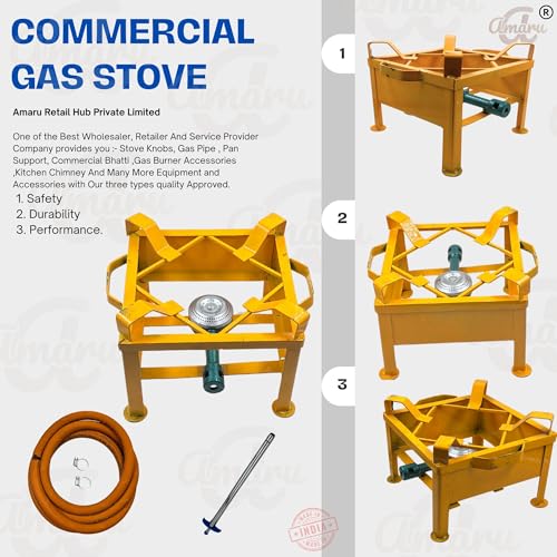 Image of Amaru Single Burner Iron Square Chulha Canteen Bhatti Commercial Gas Stove -Multi Colour, Manual (Large-14x14x10.5)