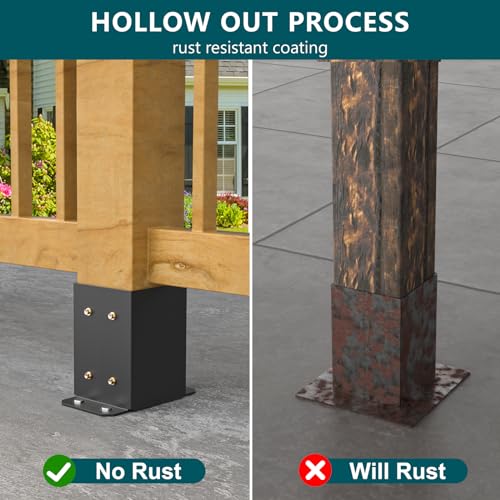 SPACEEUP 4x4 Post Base 10 Pcs, Inner Size 3.6"x3.6" Post Base Brackets, Heavy Duty Powder-Coated Post Anchor Matte Black Wood Post Brackets for Pavilion Deck Railing Support Deck Base Plate - Thumbnail 3