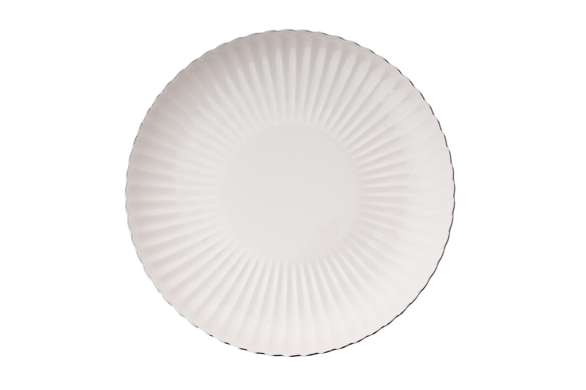 Vajilla elegante de 24 piezas, 100% porcelana, color blanco y plateado, incluye platos, platos hondos de postre y cuencos, no apto para lavavajillas y microondas