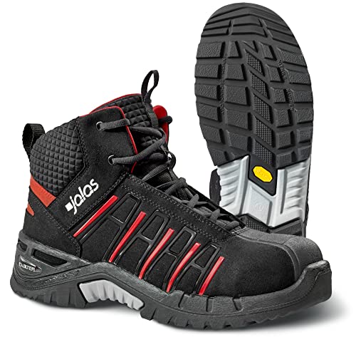 Jalas 9975 Exalter Sicherheitsschuh - Arbeitsstiefel - Aluminiumkappe - Mid-Cut - wasserabweisend - S3, SRC, HRO, Schwarz, Rot, 13 Women/10 Men