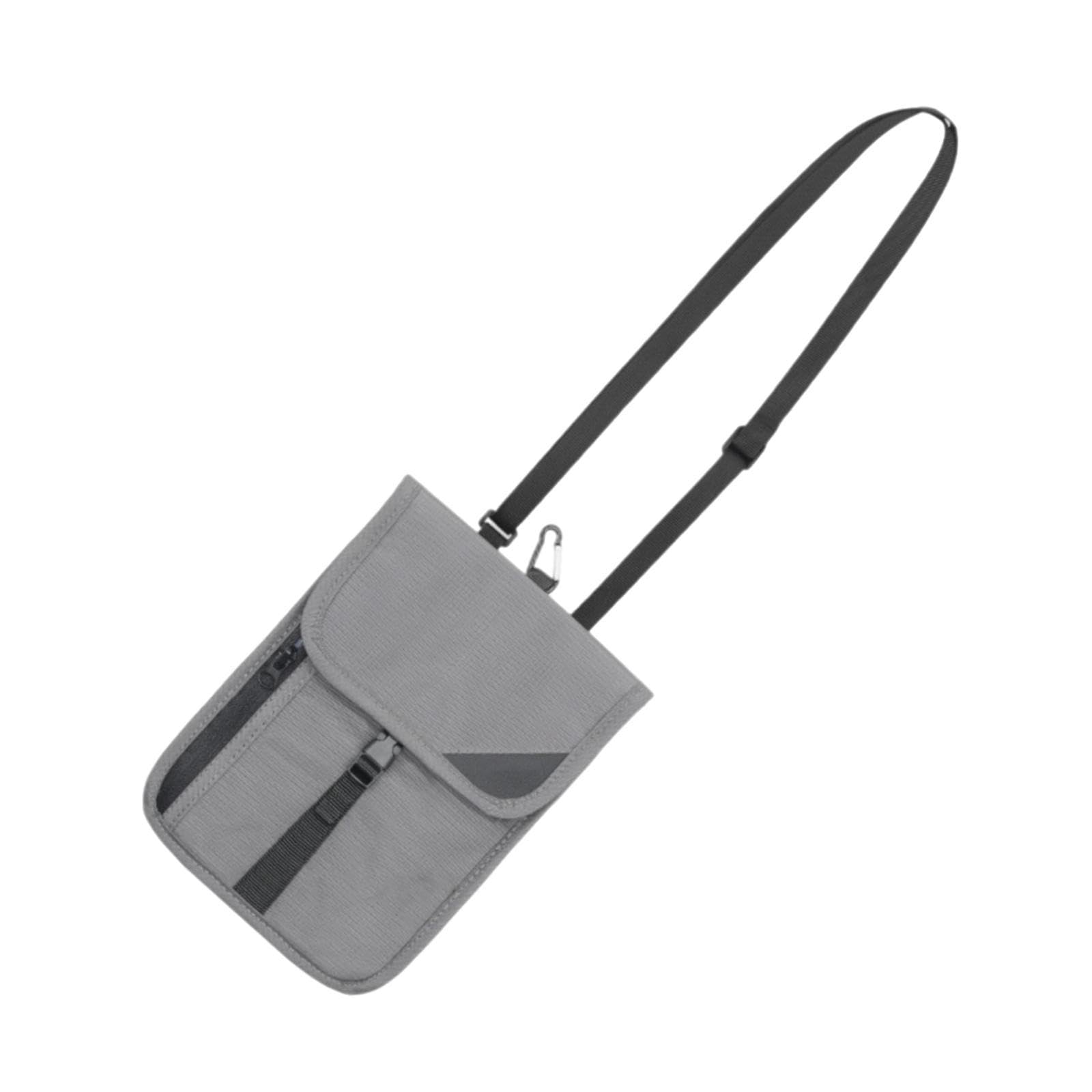 Qianly Pochette de Cou Pochette Passeport Sac Bandoulière Sécurisé en Polyester avec Poches Multiples et Boucle Pratique Adapté aux, Gris FoncÉ