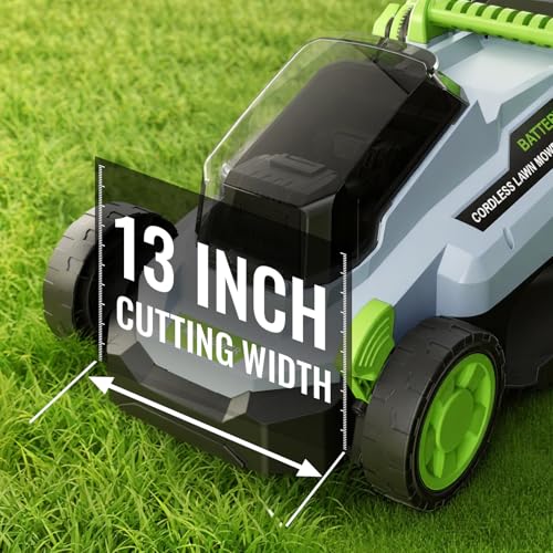 Image of 13 Inch Cordless Lawn Mower, 40V Electric Lawnmower for Garden /Patio /Yard | 2 x 20V 4.0Ah Battery, 13 inch Cutting Width, 5 Adjustable Height, 30L Grass Bag, Bagging Mode&Mulching Mode