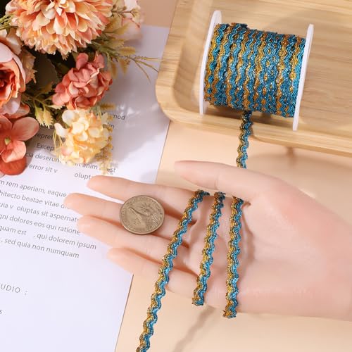 GORGECRAFT 15m x 5mm RIC Rac Trim Two-Color Sparkle Wave Ribbon Bending Fringe Trim Metallic Braid Lace Wavy Woven Webbing Fabric for DIY Crafts Jewellery Making Gift Wrapping - Image 3