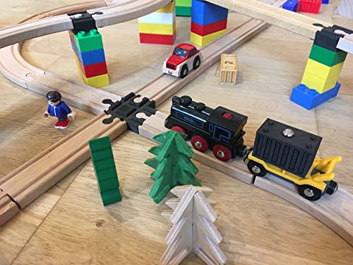 Locorico- Wooden Train Crossing (4 Ways), Beige,yellow,black, 8.8 x 8.8 x 1.2 centimètres - Image 4