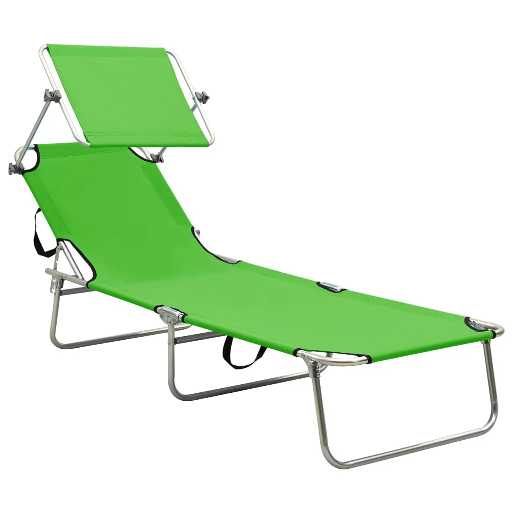 Youuihom Lettini da Sole Sedia a Sdraio da Spiaggia Sdraio da Esterno Lettino Pieghevole con Baldacchino in Acciaio Verde Mela Adatto per Spiaggia, Campeggio, Piscina, Patio, Prato