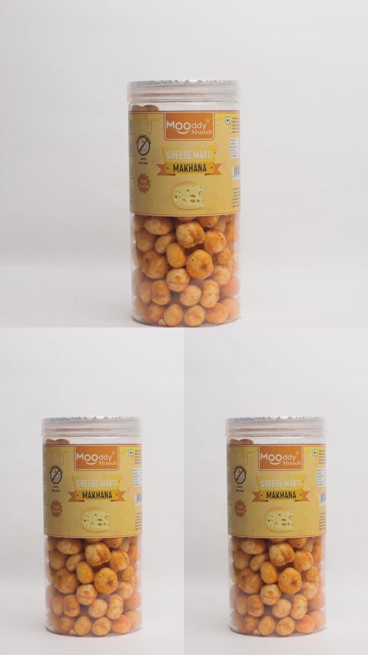 MOODDY MUNCH Cheese Masti Roasted Makhana Fox Nuts Lotus Seeds | Jain Flavour No Onion No Garlic| Healthy Snacks | MSG Free | Zero Trans Fat | Zero cholesterol| (Pack of 3, Total 210 gm)