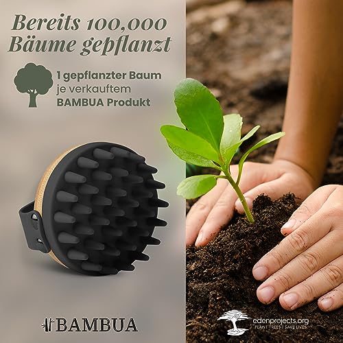 BAMBUA Kopfhaut Massagebürste - (Anti-Schuppen Effekt) Kopfmassage Bürste - Zur Kopfmassage beim Duschen - Premium Scalp Massager - Utensilienset Massage inkl. E-Book „Gesunde Kopfhaut“ (Schwarz)