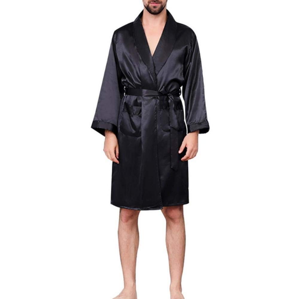 YANGPP Men Black Lounge Sleepwear Faux Silk Nightwear For Men Comfort Silky Bathrobes Dressing Gown Men'S Sleep Robes