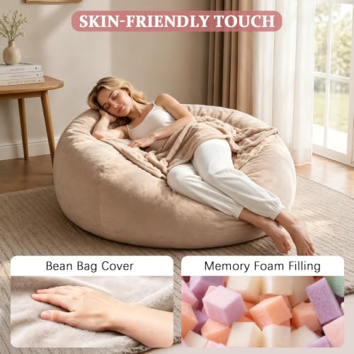 Image of Big Bean Bag Chairs for Adults,4FT,Bean Bag Chair with Filler Included,Memory Foam Chair,Removable and Washable Flannel Cover,Suitable for Bedroom and Dormitory. (Apricot, 4 Foot)