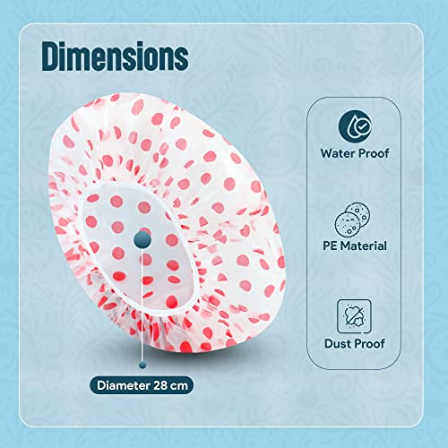 Nimxy Pack of 4 Shower Cap, Reusable Shower Caps For Women & Men - Waterproof with Elastic Band & Soft Lining (Dotted) - Image 3