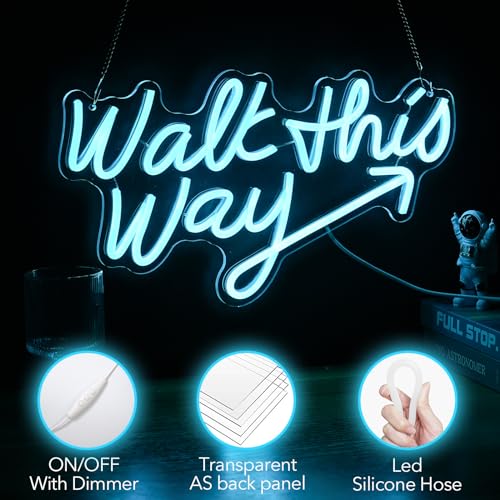 Image of Walk This Way Neon Sign, Arrow Direction Neon Light, Neon Sign For Wall Decor, Art Led Light for Resturant Signage Home Welcome Sign Bedroom Bar Hotel Shop Party (16.7 x 9.4 in)