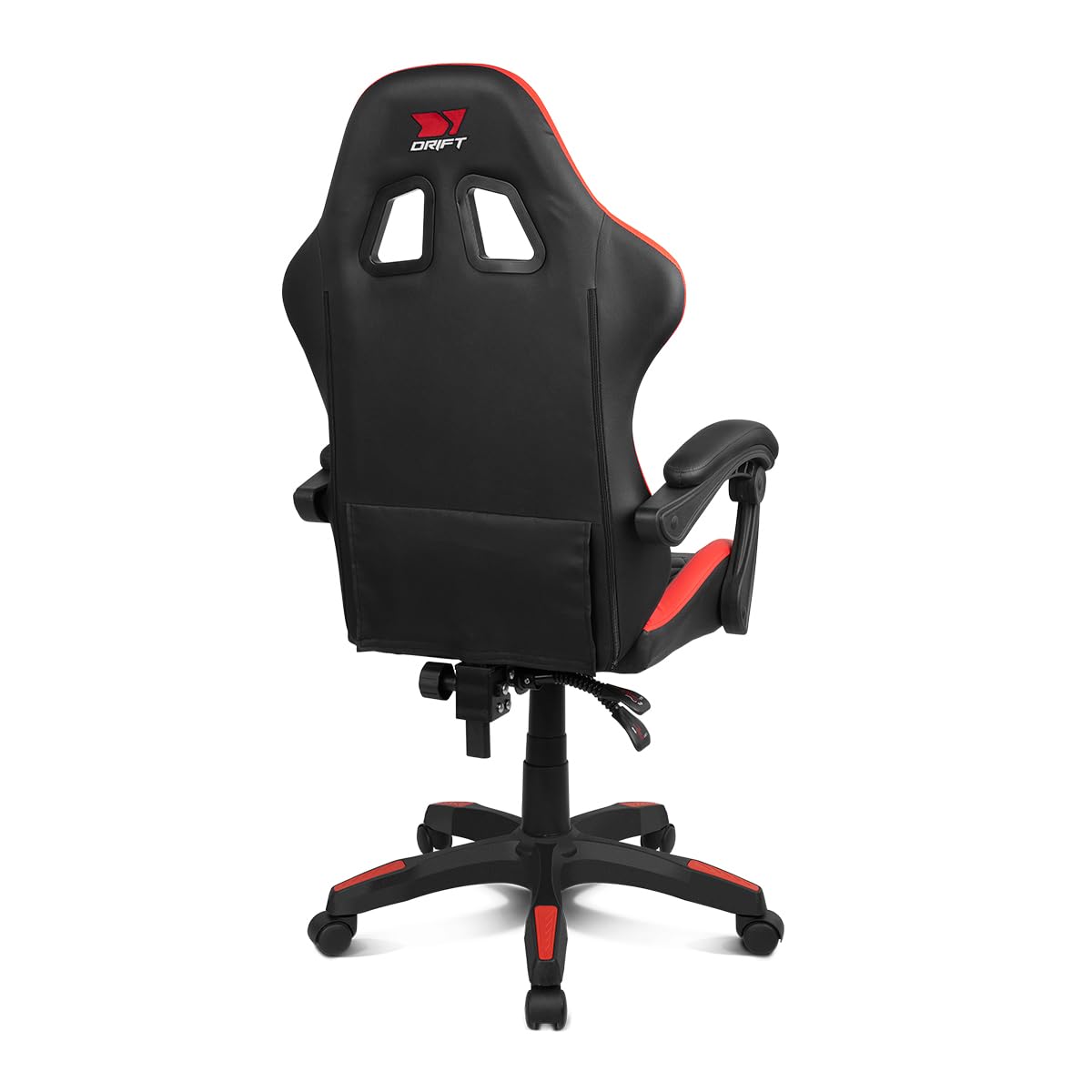 DRIFT GAMING DR35 – Profesjonalny ergonomiczny fotel gamingowy z podparciem lędźwiowym i regulowanymi podłokietnikami 2D, odchylany 135°, ciche koła, tapicerka ze skóry syntetycznej, Czarny/Czerwony