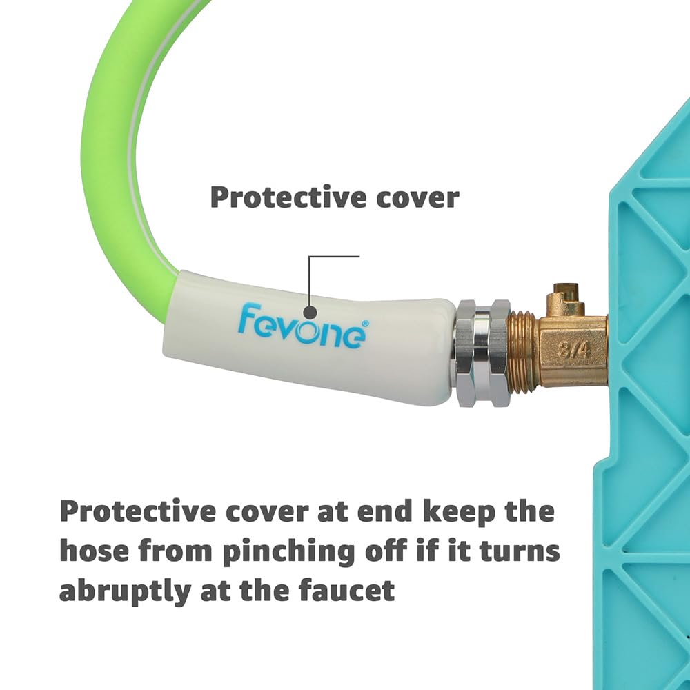 Fevone Tuyau d'arrosage de 7,6 m – Tuyau d'eau à haut débit de 1,6 cm, résistant aux torsions et sans danger pour l'eau potable, pression d'éclatement de 600 psi, tuyau robuste avec raccords en