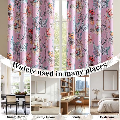 Image of MYSKY HOME Floral Blackout Curtains 95 inches Long Black Out Thermal Insulated Privacy Protect Vintage Classical Flower Print for Living Room Dining Room Nursery Girls Bedroom, Pack-2, 52 inch x 95 inch, Pink