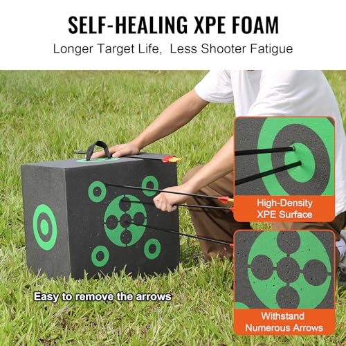 Image of VEVOR Archery Target Block, All-Side Bow Target Block, Outdoor Portable Archery Target with Carry Handle, Easy Arrow Removal, Great Visibility, Lightweight, Easy to Transport, Black