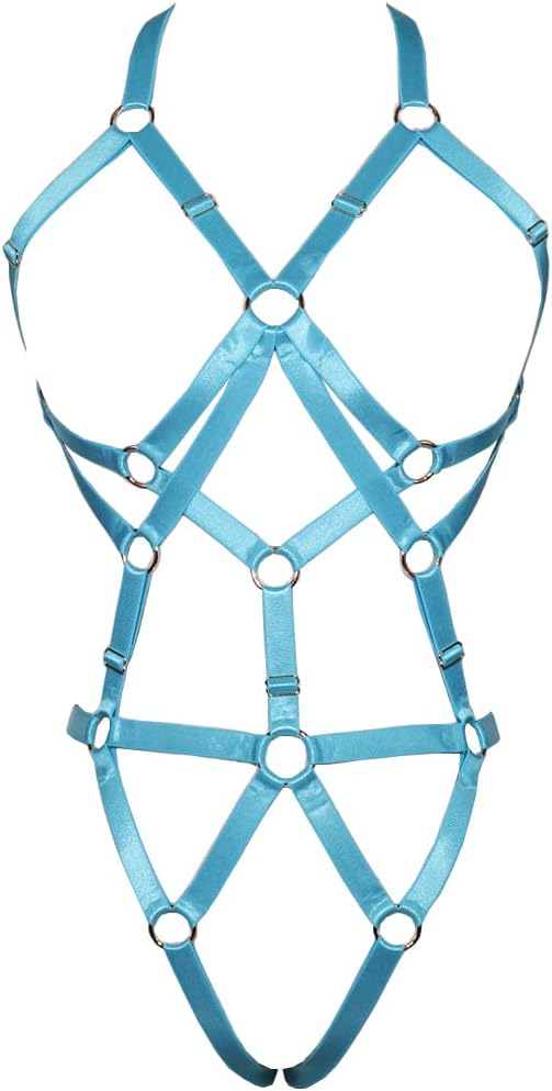 Women Body Harness Bra Set: Strappy Lingerie Set, Adjustable Cupless Cage Bra,Eastic Punk Gothic Strap Harness Belt