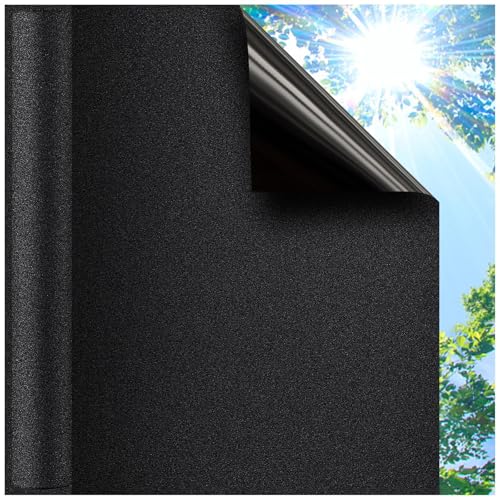 Lifetree Fensterfolie selbsthaftend Sichtschutzfolie Blickdicht: Schwarz Verdunkelungsfolie mit Hohem Sichtschutz Statische Abdunklungsfolie ohne Klebstoff für Schlafzimmer Badezimmer 44.5x200cm