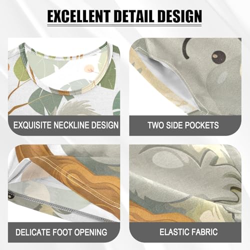 Summer Pajama Set Cute Koala on Tree Green Leaf, Short Sleeve Sleepwear Nightwear4