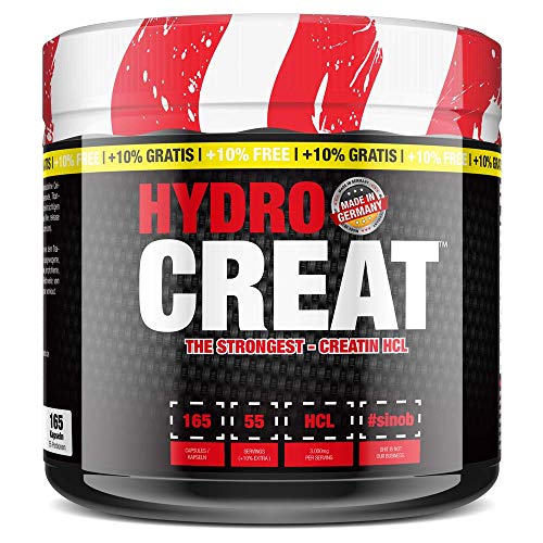 Hydro Creat Creatin HCL - 1 x 165 Kapseln - 1.000 mg speziell veredeltes Creatin HCl pro Kapsel - Hochdosiert mit 3000 mg pro Tag - optimal für den Muskelaufbau Ohne Ladephase