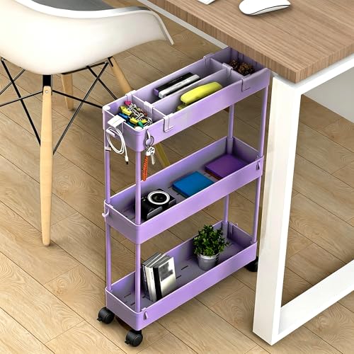 Image of SPACELEAD 2-piece Set Slim Storage Cart 3 Tier,Bathroom Organizer Rolling Utility,Mobile Shelving Unit Slide Out for Office, Kitchen, Laundry Room & Narrow Places
