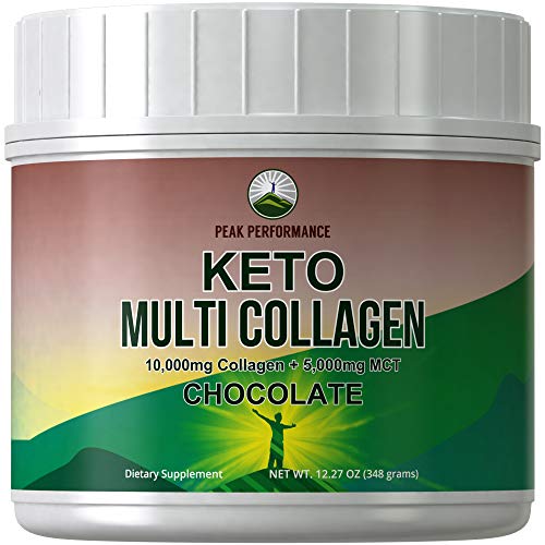 Keto Multi Collagen Chocolate Protein Powder + MCT Oil Powder. Perfect 2:1 Ratio Zero Carb 10,000mg Grassfed Collagen Peptides + 5000mg MCT Oil Powders. Keto Meal Replacement Shake for Ketogenic Diet