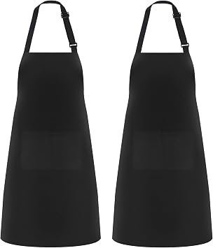 2 Pack Aprons for Men Women with 2 Pockets, Aprons for Kitchen Cooking Baking Painting Housework - BLACK