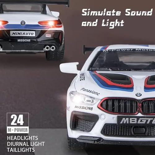 Image of 1:32 Scale BMW M8 GTE Thunder Toy Car | Metal Pullback Diecast Car for Kids with Openable Doors, Sound, Light Effects Toy for Car Enthusiasts (Color As Per Available),multicolor